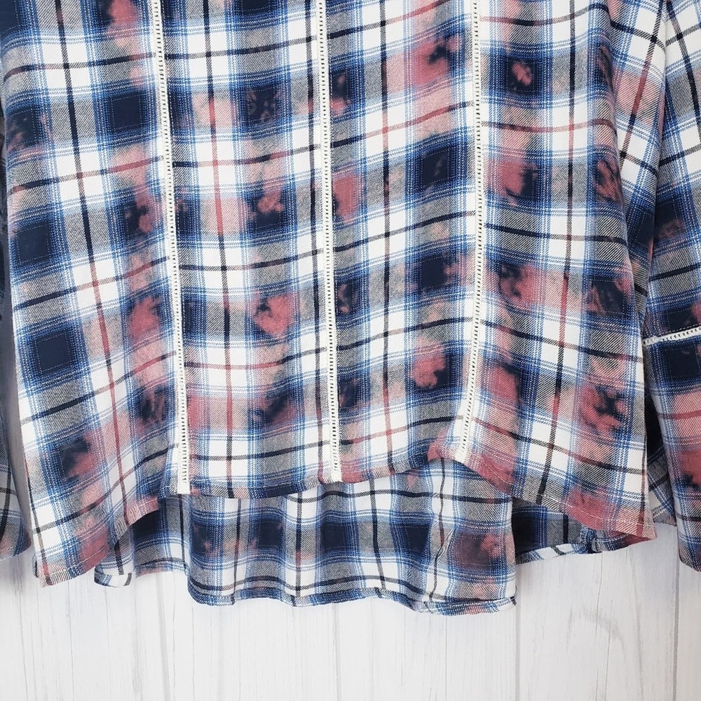 Seven7 Women's Large Plaid Tie-Dye Tie Front Pullover Top - Picture 12 of 15